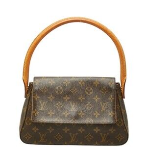 LOUIS VUITTON Authentic Brown Monogram Leather Mini Looping Shoulder Bag